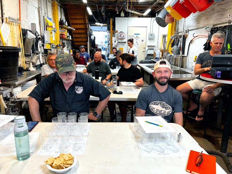 Photo of CHAOS Beer Judge Certification Program class in the club brewhouse.