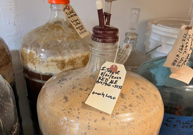 Photo of beer fermenting in the CHAOS club brewhouse ale room.